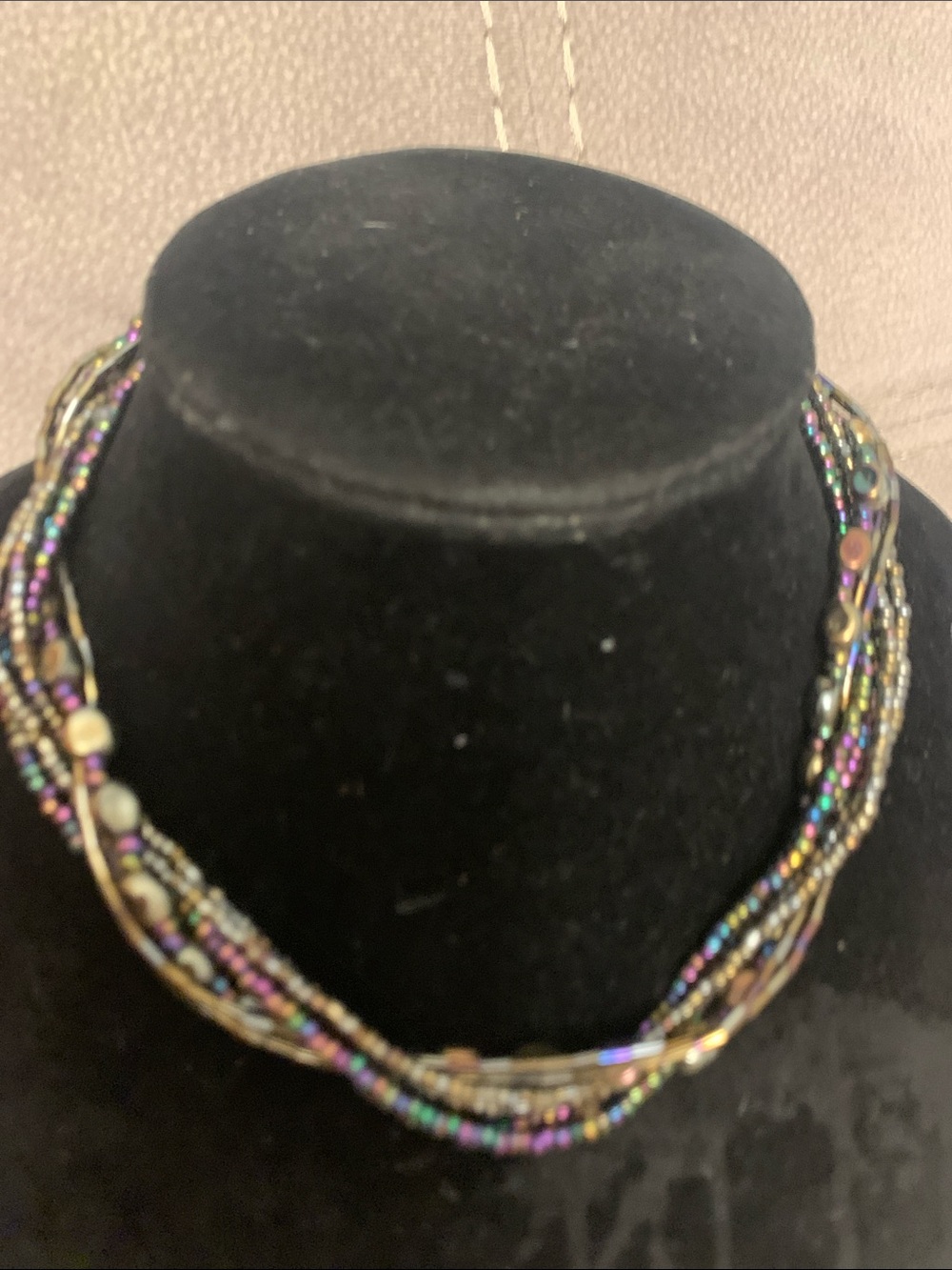 Chico's Iridescent Purple and Gold Multi-Strand Beaded Necklace